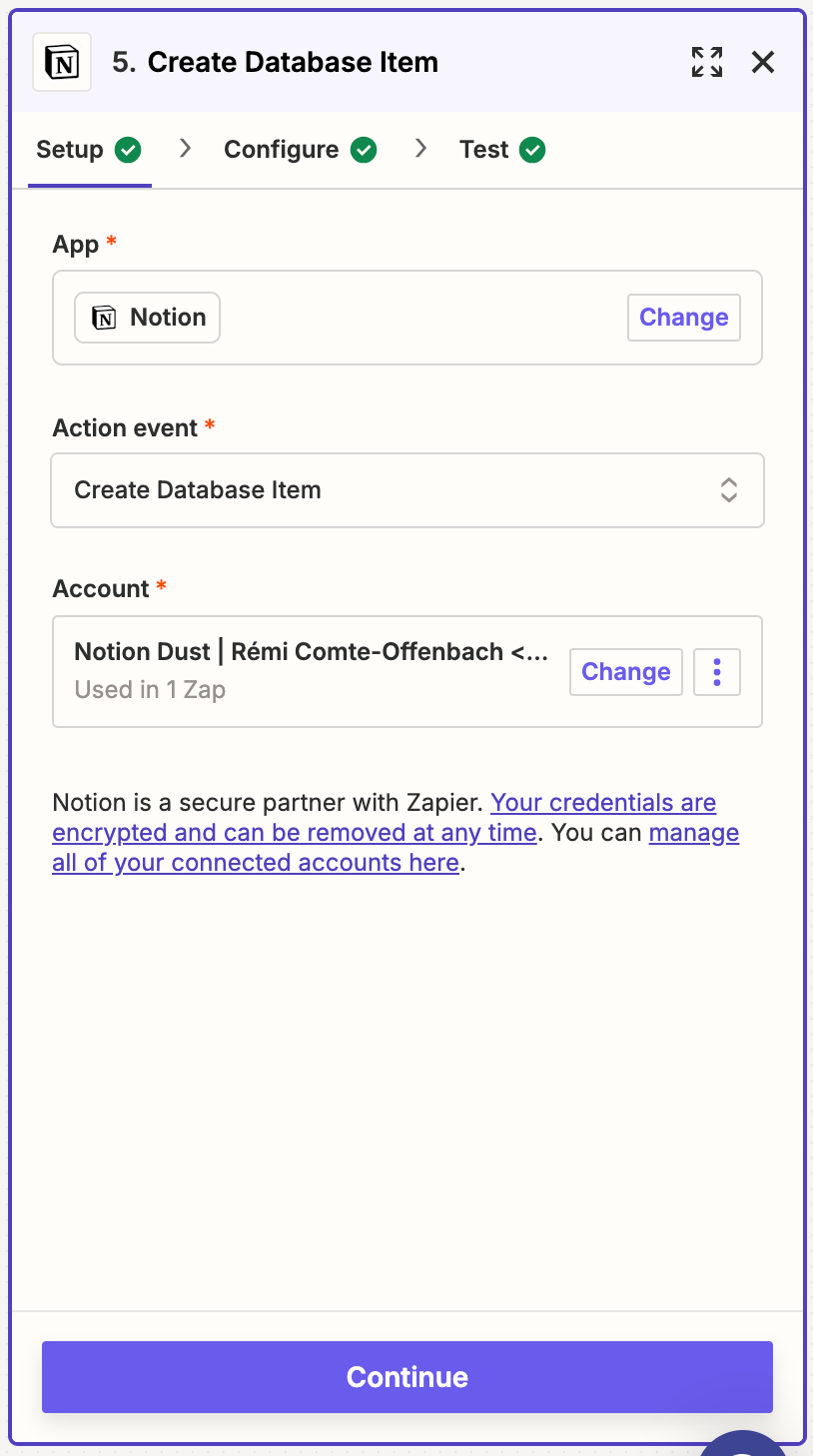Action Notion dans Zapier