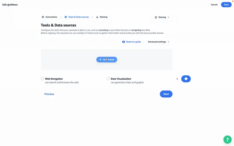 L'outil Include data branché sur la source